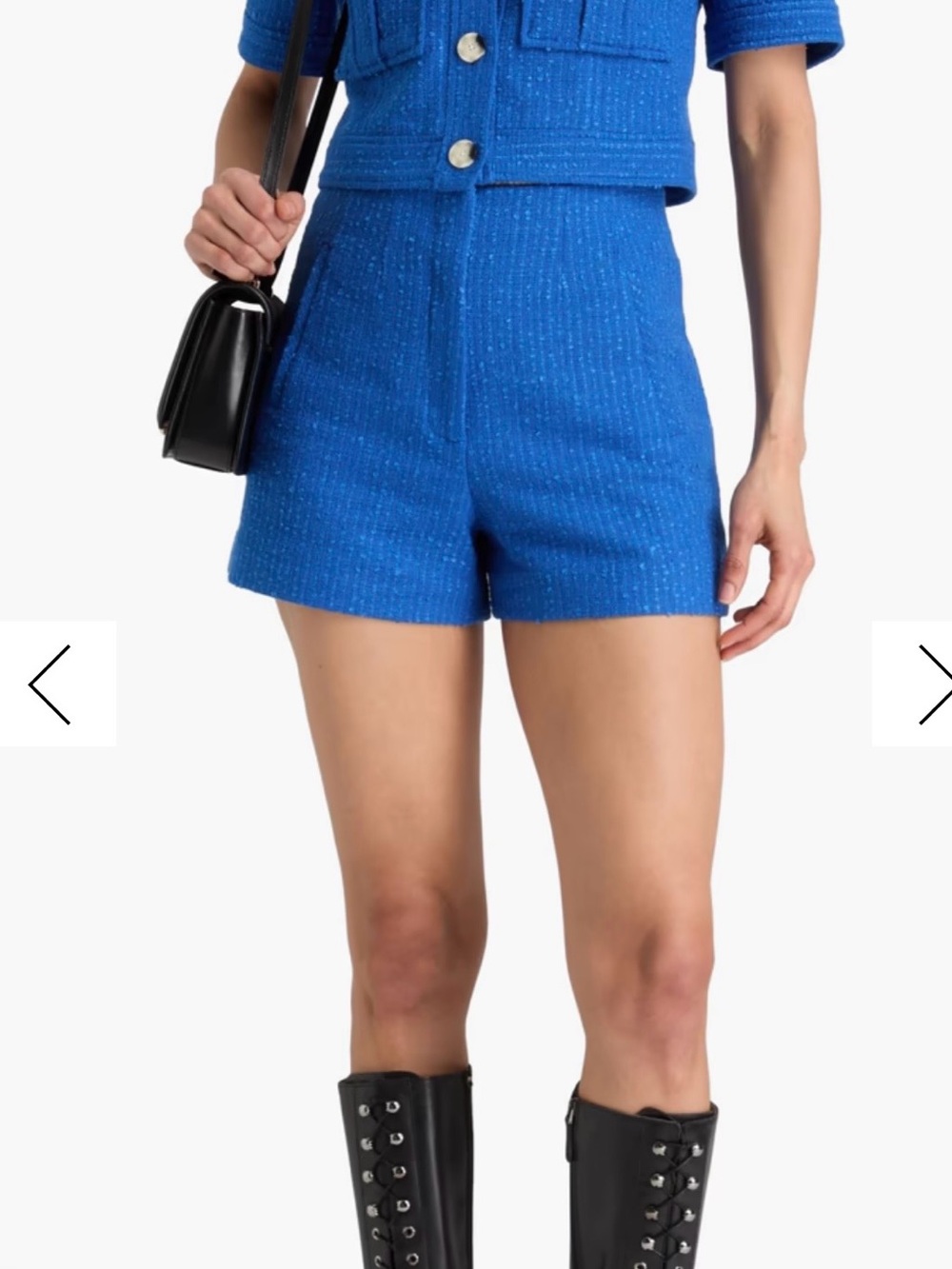 Veronica Beard Jazmin Cotton Blend High Rise Tweed Shorts in Cobalt Blue